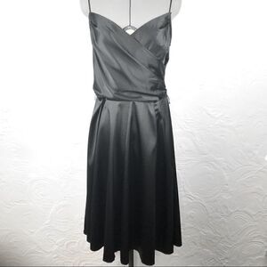 Natali black satin vintage vibe cross front dress